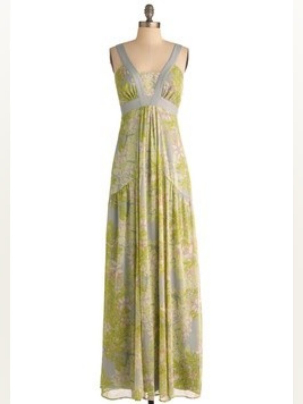 Jessica Simpson Green and Gray Floral Maxi Dress